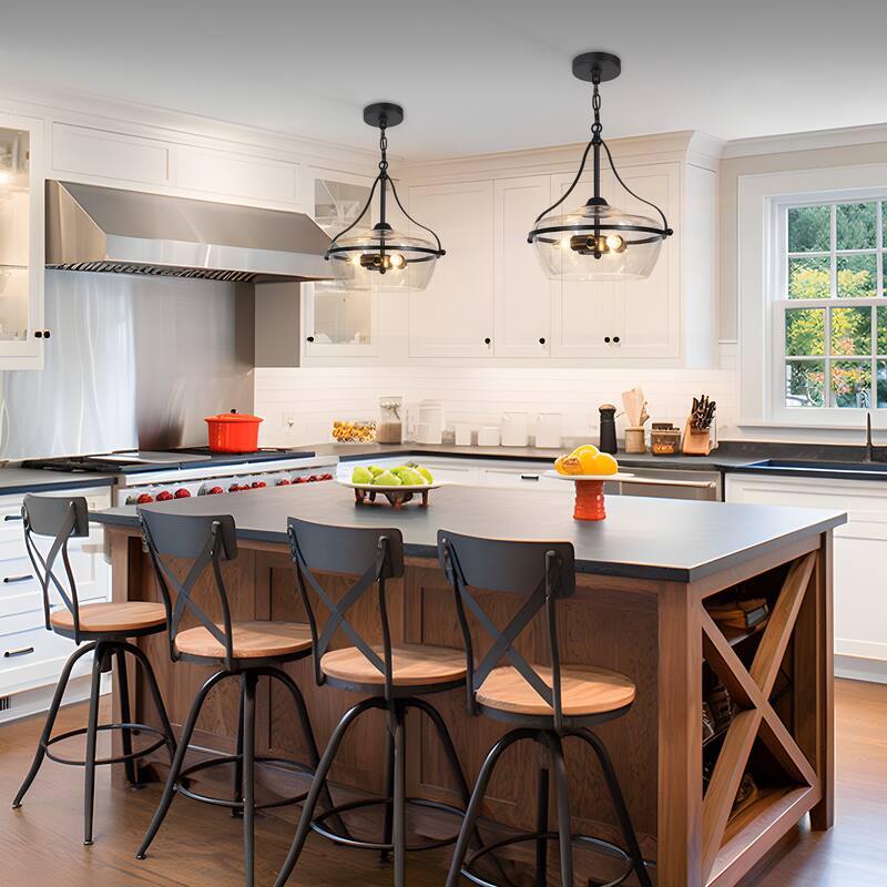 Mid-Century Modern 3-Light Glass Chandelier Black Gold Pendant Lights for Dining Room