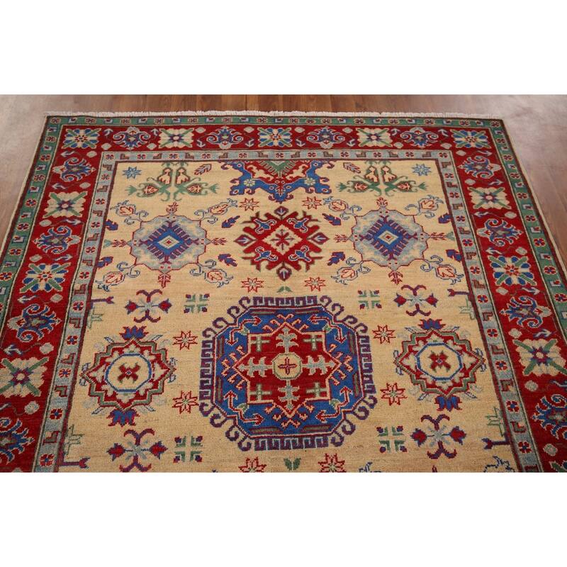 Kazak Oriental Area Rug Hand-Knotted Wool Carpet - 5'0" x 6'3"