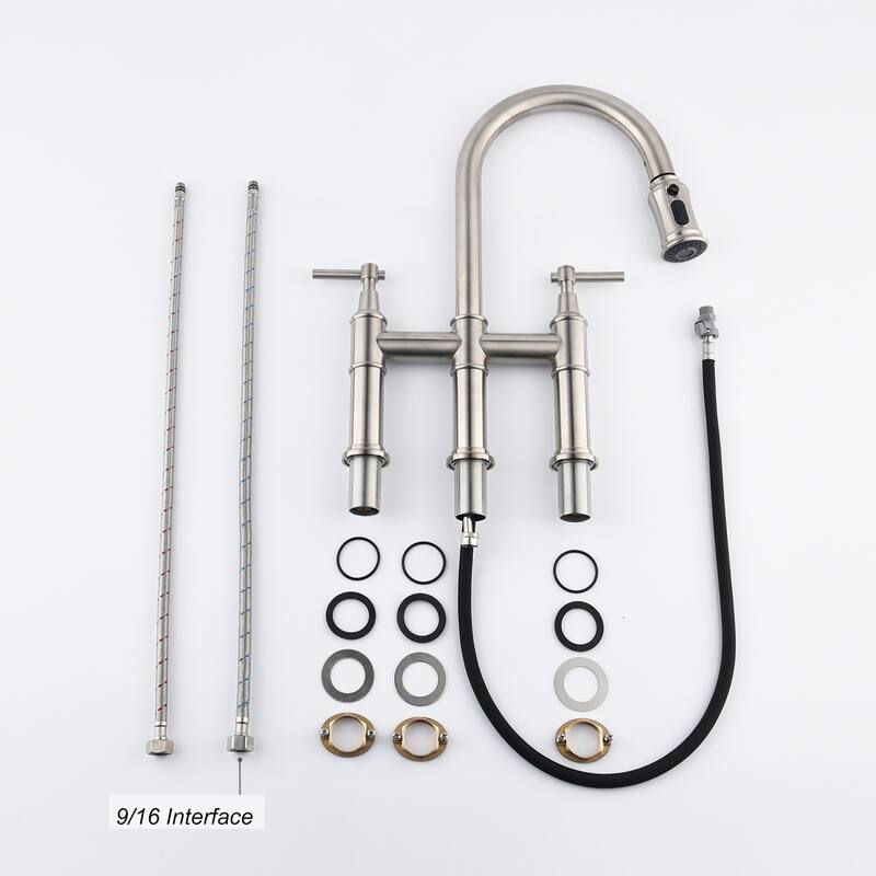 Chrome Bridge Kitchen Faucet with Pull-Down Sprayhead