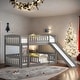 preview thumbnail 2 of 13, Twin Over Twin Low Bunk Bed with Slide, with Fence and Ladder for Toddler Kids Teens