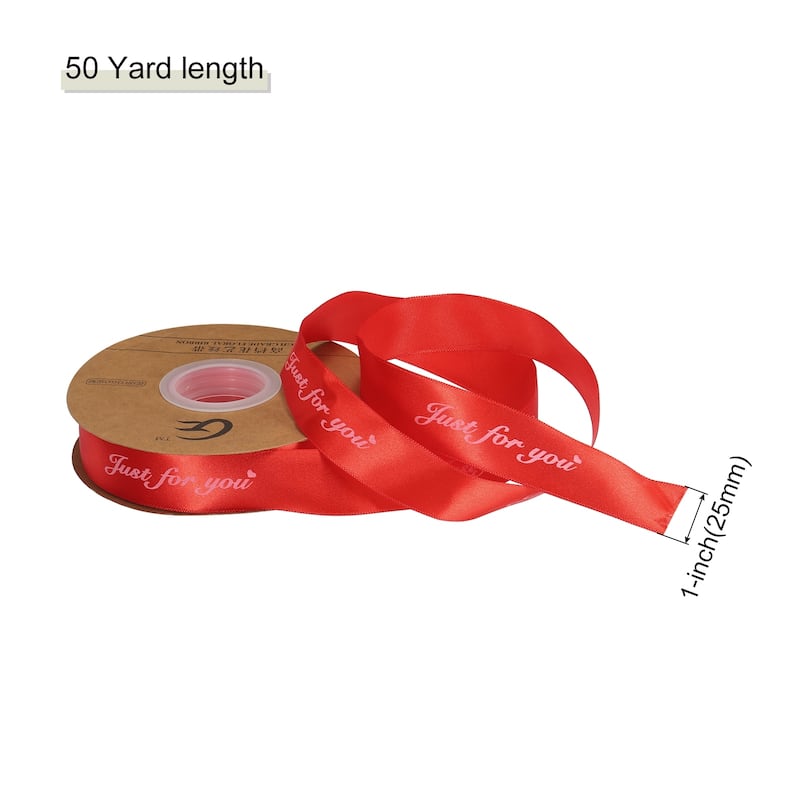 1" 50 Yard Wide Satin Ribbon Grosgrain Ribbon, Just for You - 1" x 50 Yard - Red