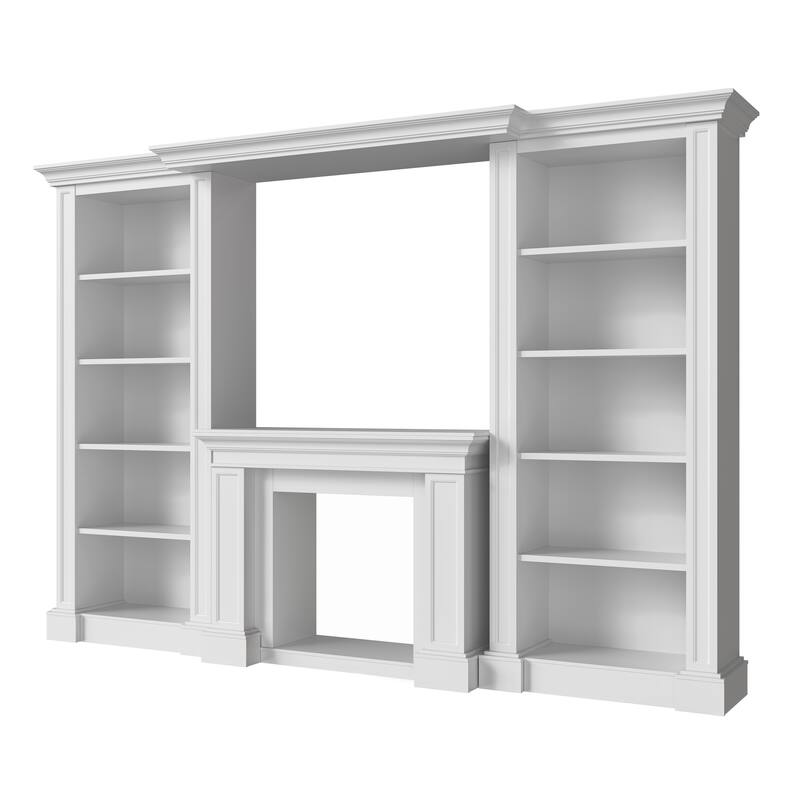 Electric Fireplace Mantel with Bookshelves, 115.5" Entertainment Center with Built-in Shelving