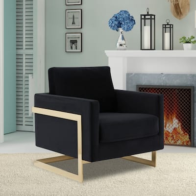 LeisureMod Lincoln Mid-Century Velvet Accent Arm Chair With Gold Frame - 34"
