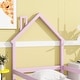 preview thumbnail 5 of 6, Twin Wood Bed with House-Shaped Headboard Floor Bed with Fences, Pink