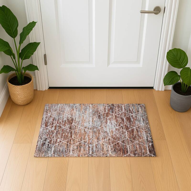 Premium Washable Super Soft Geo Abstract Mayfield Rug - Paprika - 1'8" x 2'6"