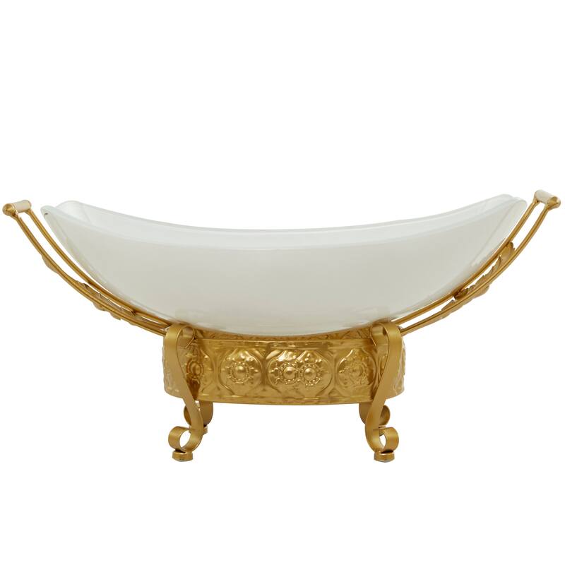 CosmoLiving by Cosmopolitan Glass Kitchen Serving Bowl with Gold or Brown Metal Stand and Ring Feet - Clear or White