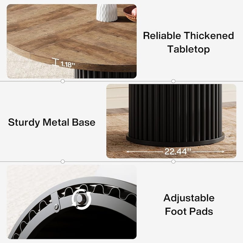 47'' Round Dining Table Kitchen Table with Sturdy Fluted Metal Base