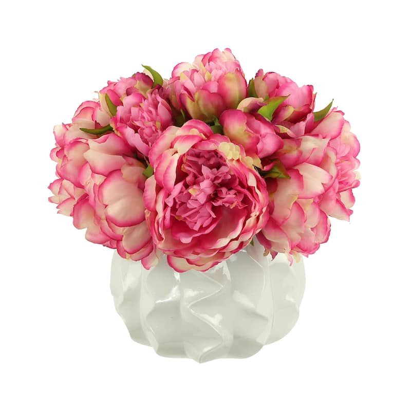 Peony Arrangement in a Wavy Ceramic Pot