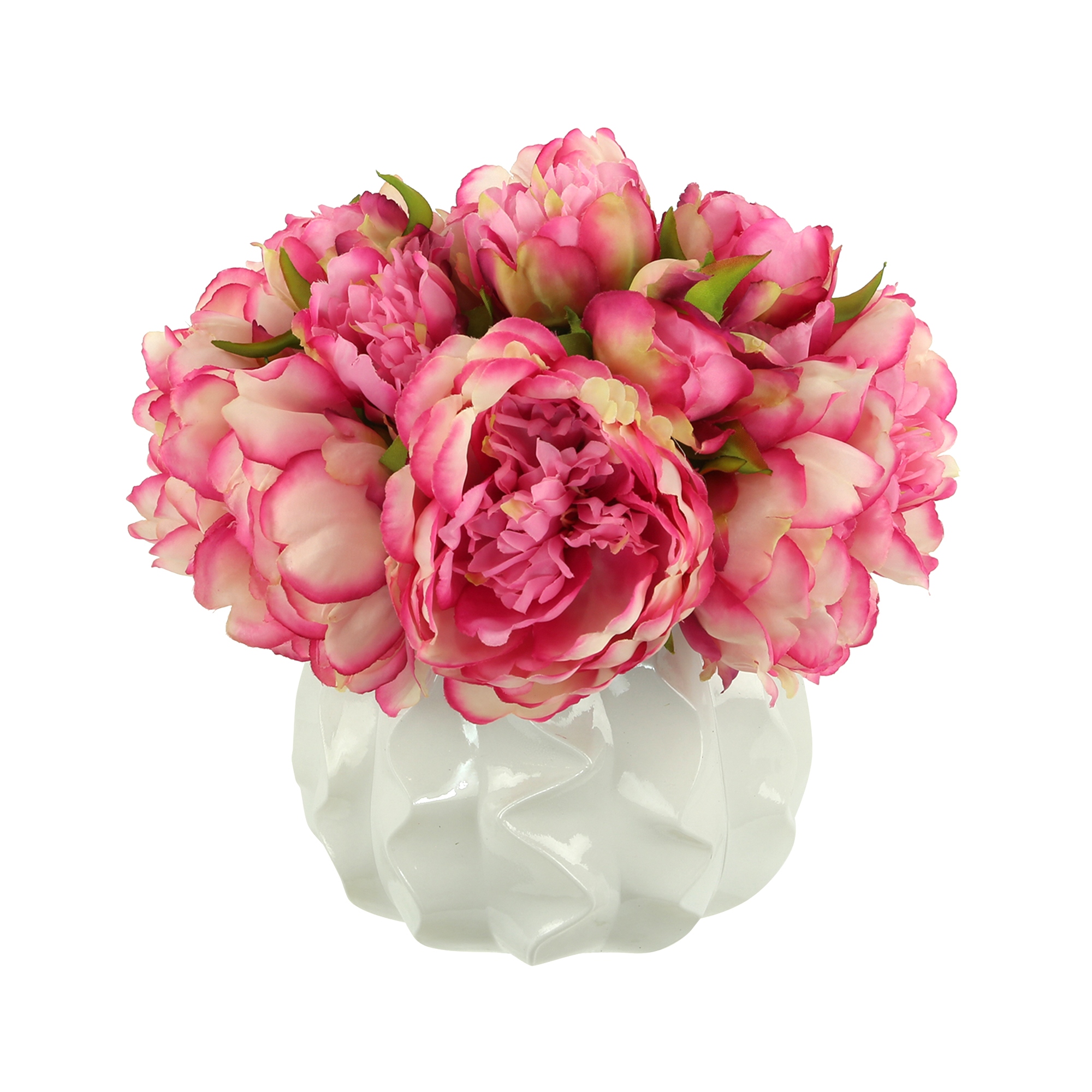 Peony Arrangement in a Wavy Ceramic Pot