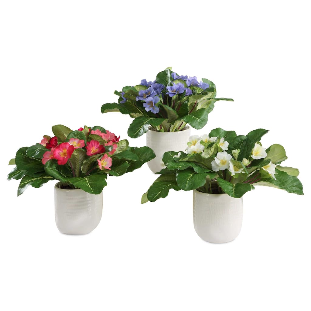 Uttermost 60247 Trilogy Primrose 10" Wide Primulas Artificial Plant in - Periwinkle / White / Fuchsia