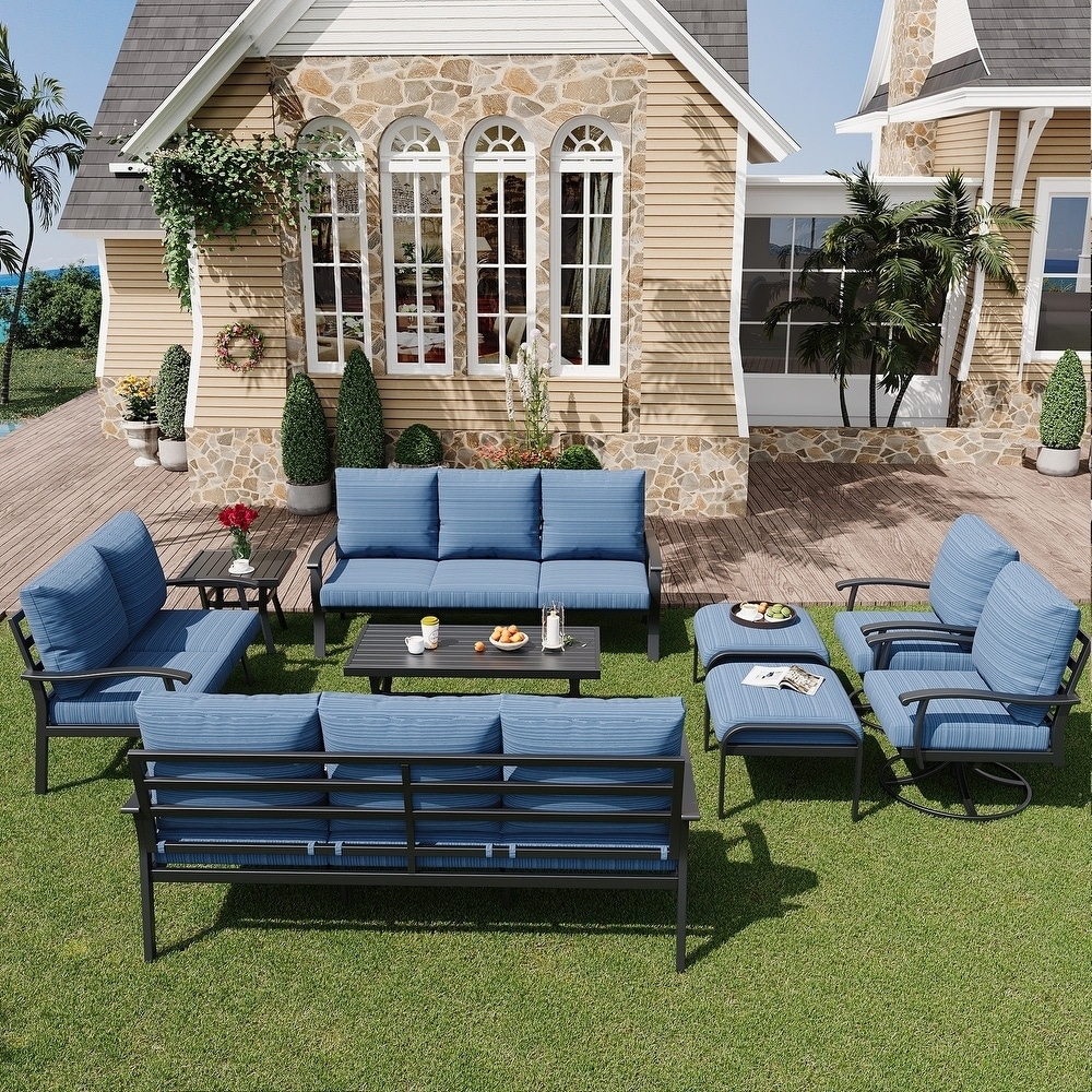EROMMY Patio Set: 360° Swivel Rockers, Sofa, Ottomans & Table – Outdoor Conversation Set for Poolside, Garden & Deck