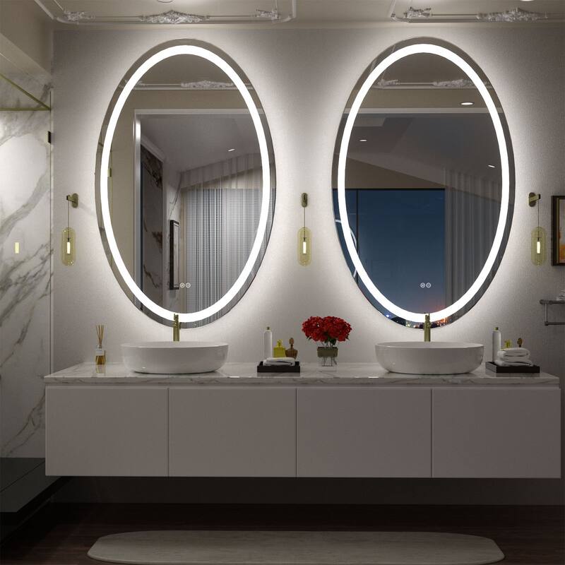 KIOTEE Super Bright Oval LED Lighted Anti-Fog Tempered Glass Bathroom Vanity Mirror with ETL and 3-Year Warranty