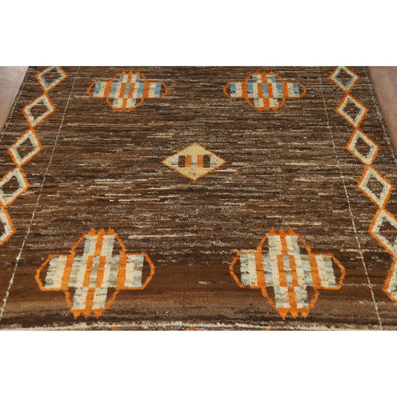 Brown Moroccan Oriental Area Rug Hand-Knotted Wool Carpet - 6'11" x 9'5"