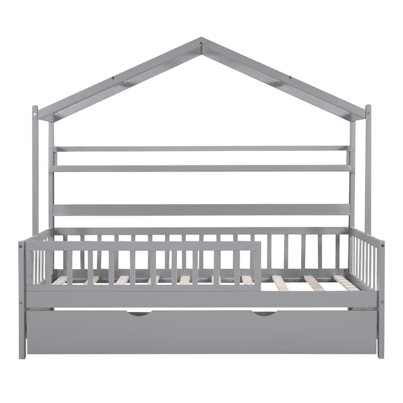 Wooden House Bed with Trundle