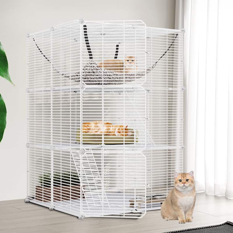 Moasis Reinforced Outdoor Portable Reinforced Cat Cage, Cat Palypen with Narrow Mesh - White