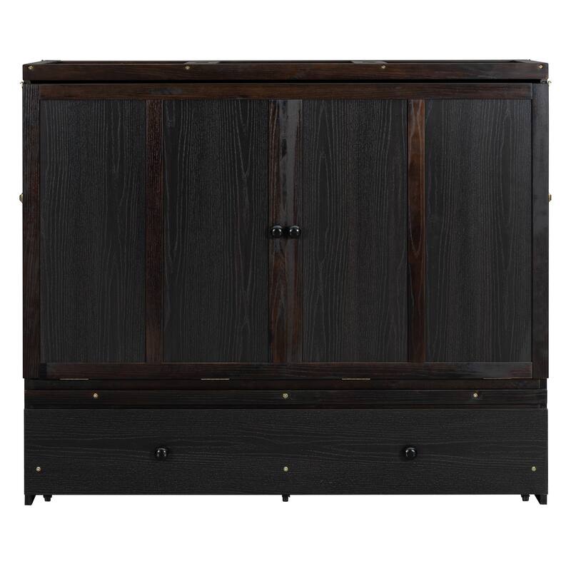 Space-Saving Full Size Murphy Bed with USB Port and Large Drawer, Espresso Finish