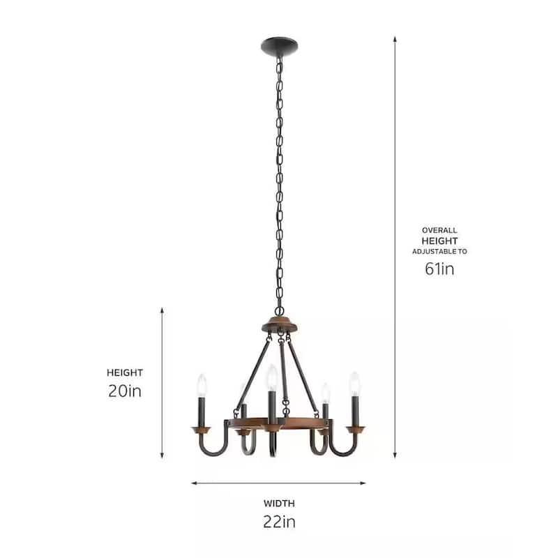Barrett 22"W 5-Light Chandelier by Kichler Auburn Stain with Anvil Iron Finish - N/A