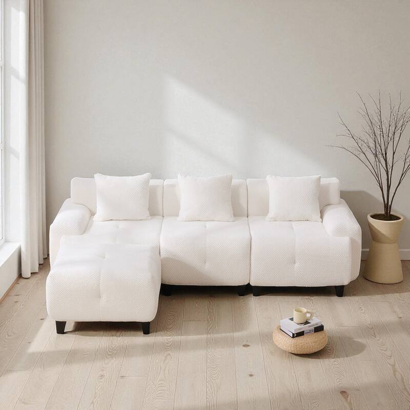 104.3" Modular L-Shaped Sectional Sofa, 4-Piece Oversized 3-Seater Cloud Couch with Ottoman, Tufted Deep Seat & 3 Pillows
