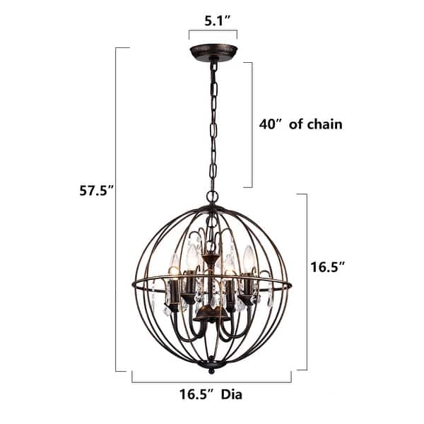 Antique Bronze 4-Light Globe Sphere Orb Cage Chandelier with Crystals ...