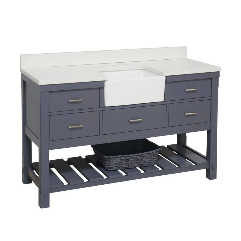 KitchenBathCollection Charlotte 60" Single Farmhouse Vanity with Quartz Top