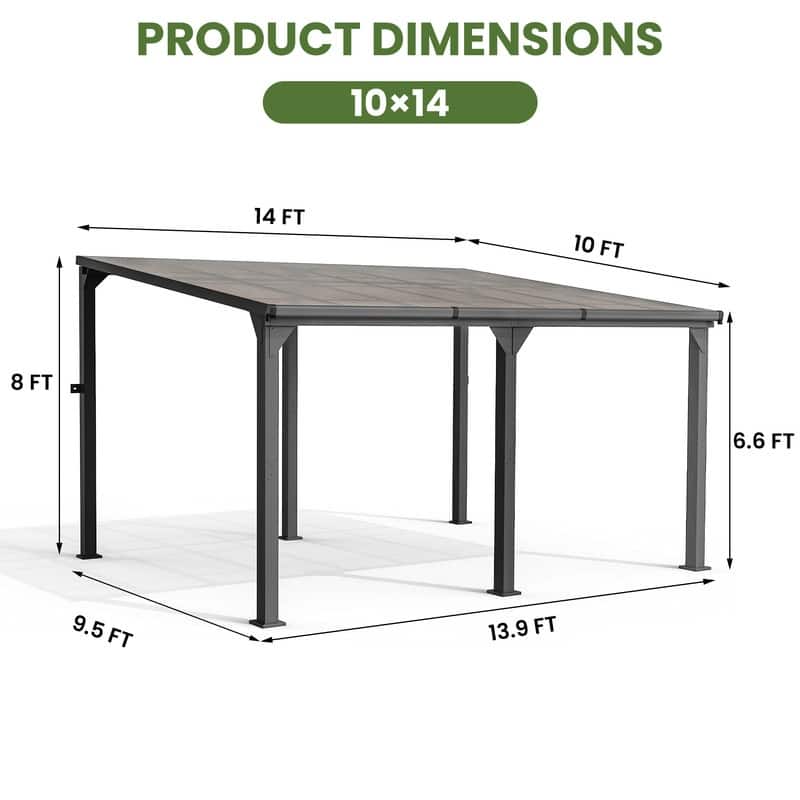 Hardtop Outdoor Gazebo Pergola Aluminum Framed with Sloping Pitched Roof for Garden, Patio, Backyard