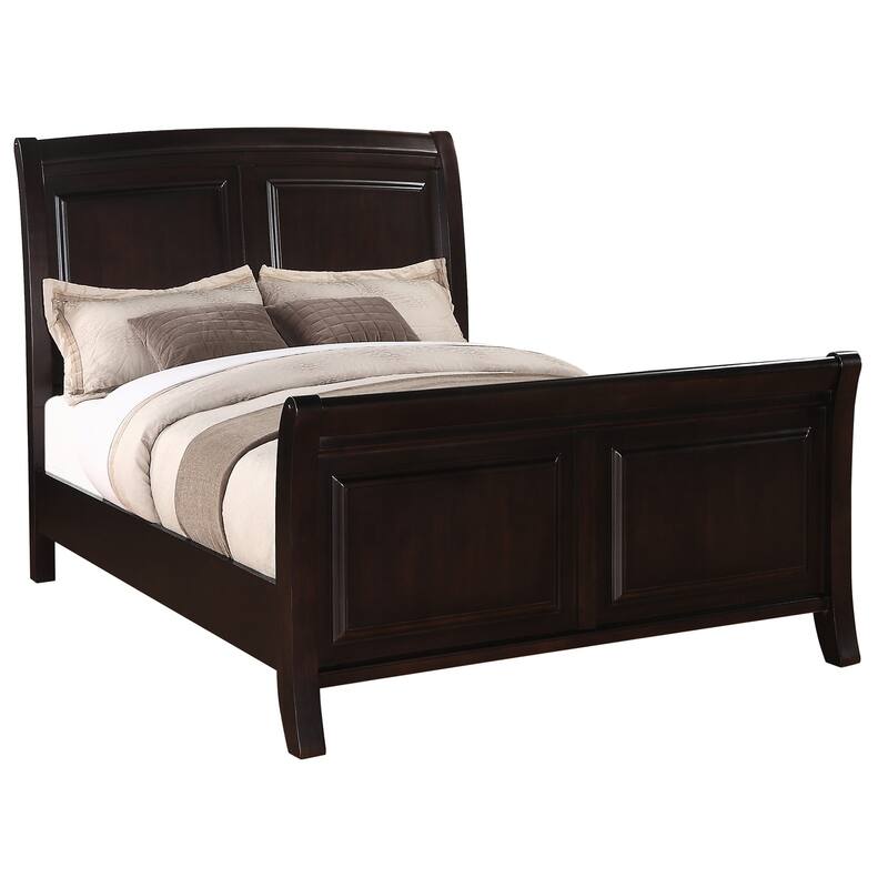 Sleigh Bed - Cool Panel Design - Wood Veneer & Solid Wood - Twin, Full, Queen, King