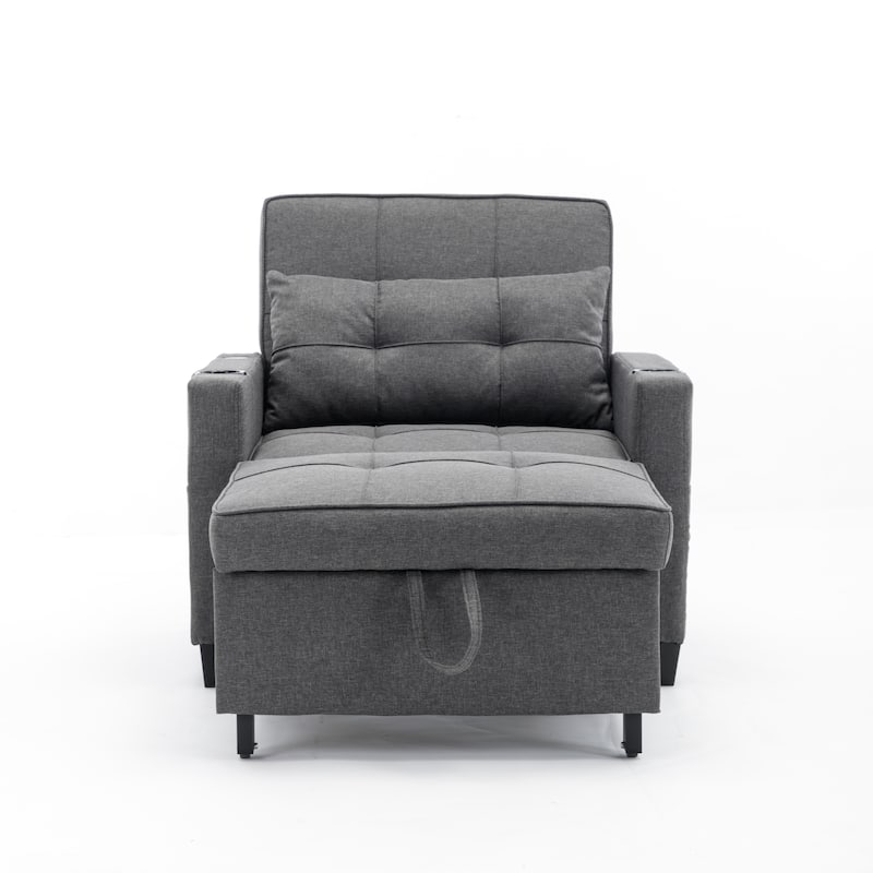 Dark Grey 68.12" Linen 3-in-1 Single Convertible Pull Out Sofa with USB Ports and Wear-resistantfor Living Room