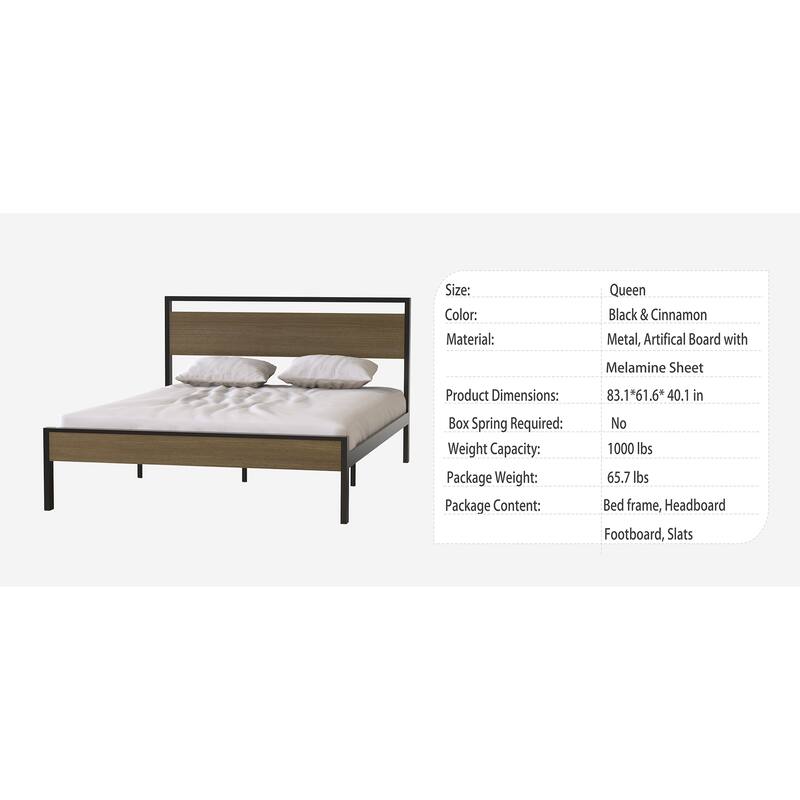Queen Ceres Metal Bed with Wood Headboard