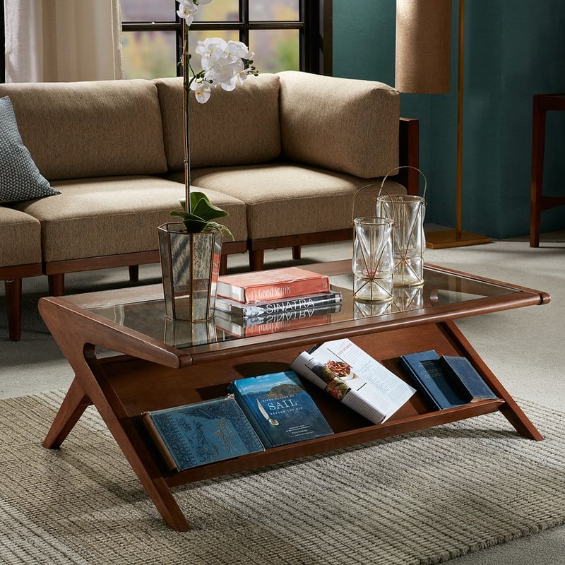Rocket Coffee Table w/Tempered Glass - Walnut