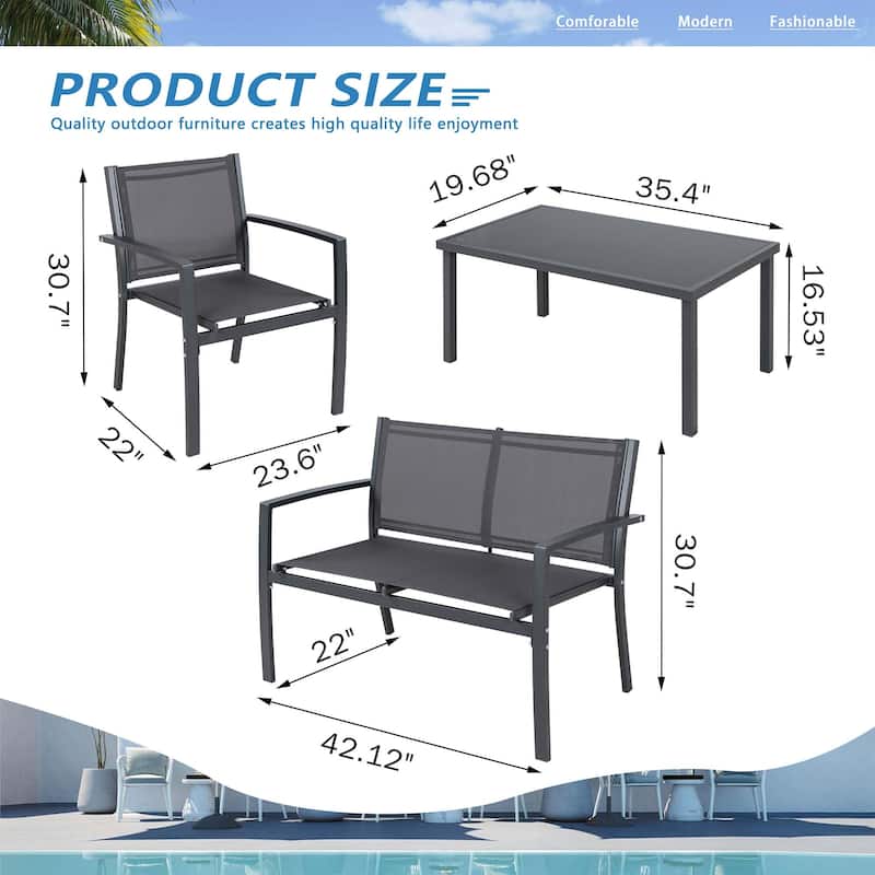 Futzca 4-Piece Outdoor Patio Furniture Set, Textilene Bistro Patio Set
