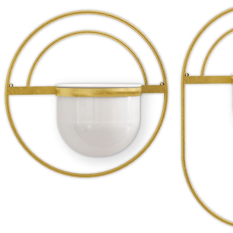 HomeRoots Set of Three Gold And White Metal 10 Ounce Wall Planters - 10' X '16' X '6