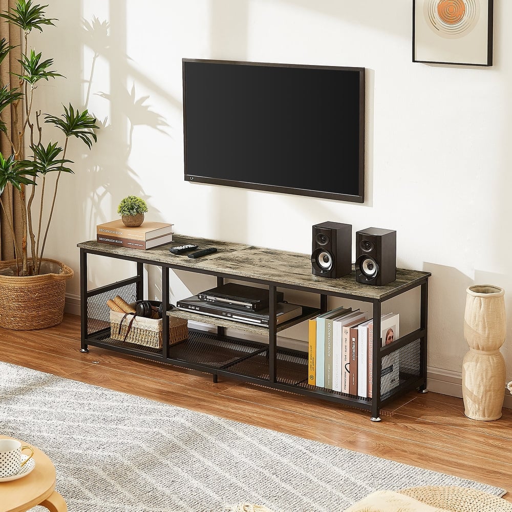 VECELO Industrial TV Stand for Televisions up to 80 Inch Brown and Gray Multiple Sizes for Living Room Entertainment Center