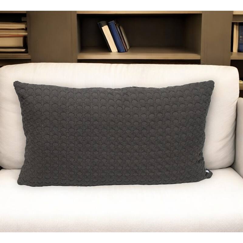 14" X 26" Dark Gray Cotton Lumbar Throw Pillow with Texture - Polyester - Single - 26.00 in. x 14.00 in.  x 0.50 in. - Pillow Sets - Dark Gray
