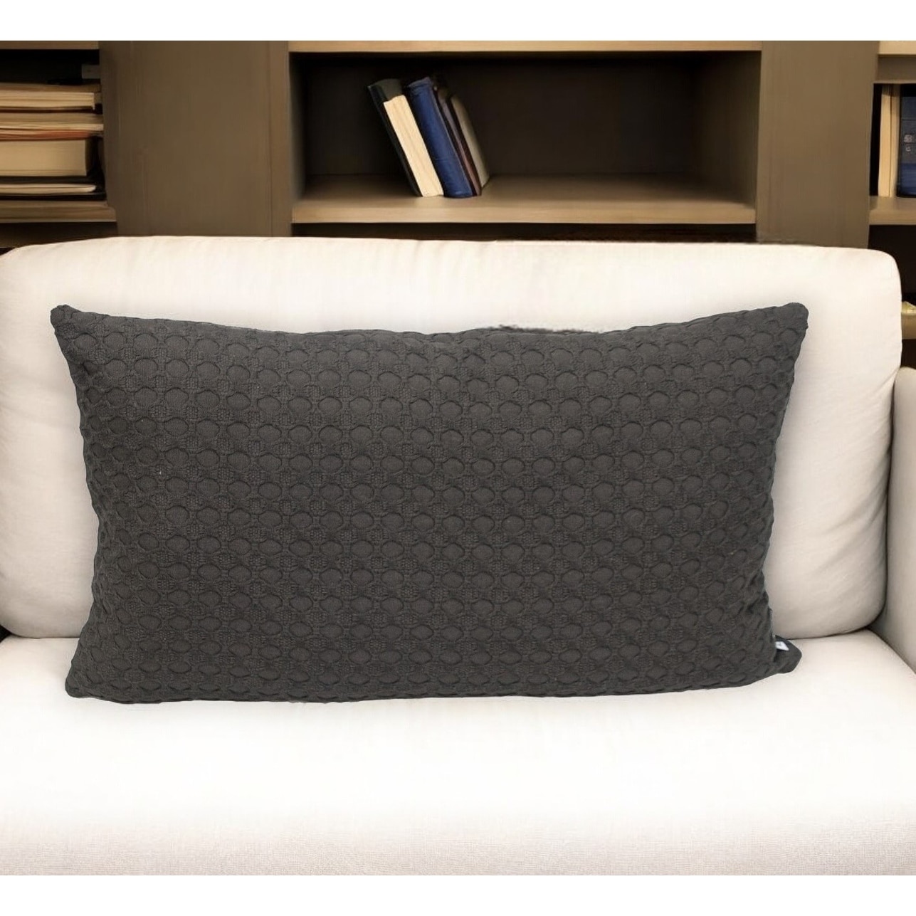 14" X 26" Dark Gray Cotton Lumbar Throw Pillow with Texture