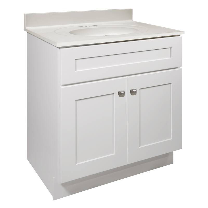 Design House 585141 Brookings Shaker 2-Door Bathroom Vanity with Cultured Marble 4 in. Centerset White on White Top