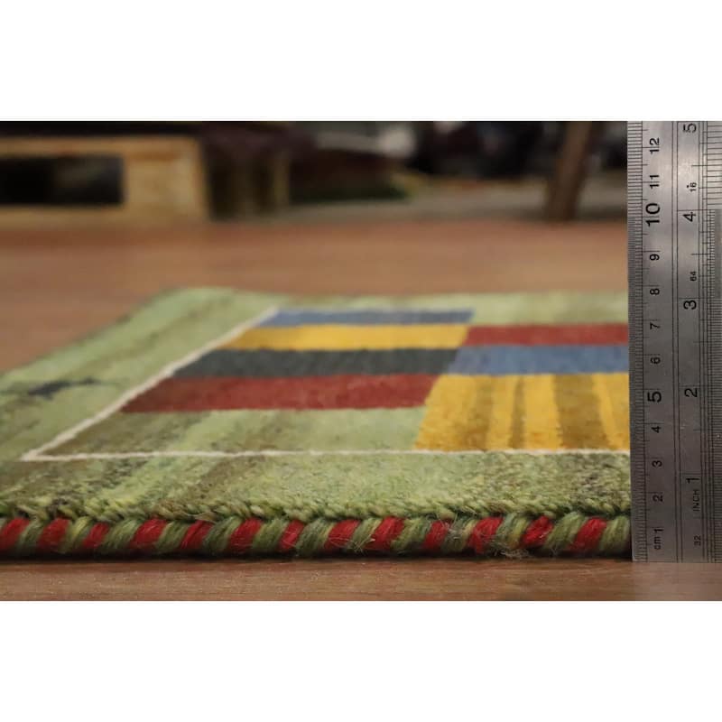 Hand Knotted Oriental 100% Wool Carpet Tribal Geometric Multi-Colored Gabbeh Runner Rug - 4' 8'' X 2' 3''