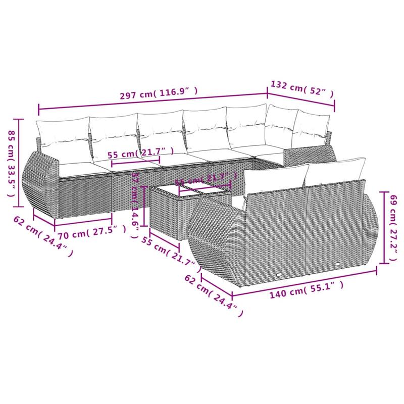 vidaXL Patio Sofa Set with Cushions Outdoor Conversation Furniture Poly Rattan