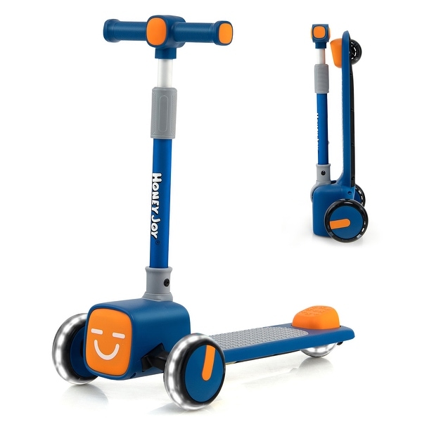 Honeyjoy Folding Adjustable Kids Toy Scooter W/LED Flashing Wheels