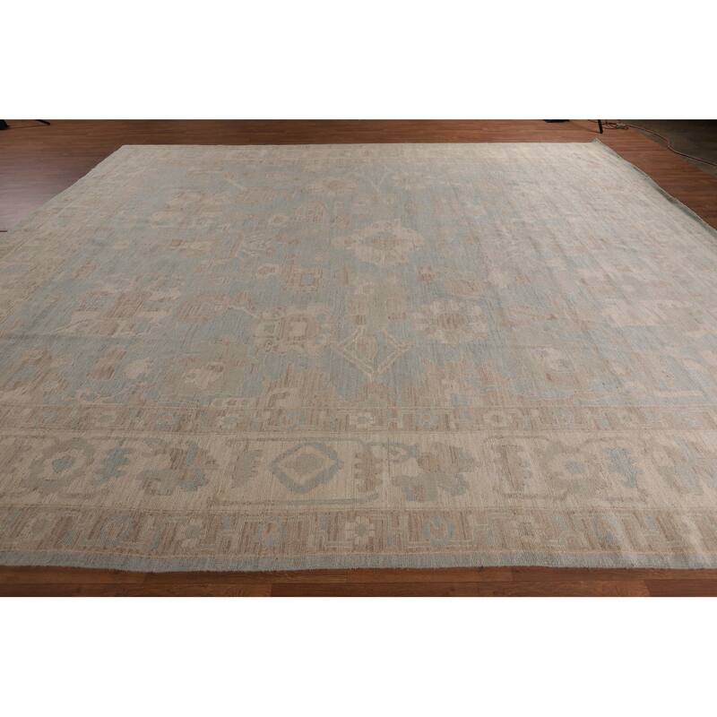 Vegetable Dye Oushak Turkish Large Area Rug Handmade Blue Wool Carpet - 12'3"x 14'6"
