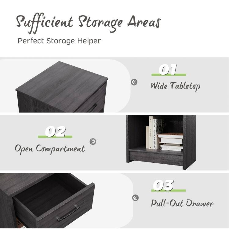 Wooden End Side Table Nightstand with Drawer Storage Shelf
