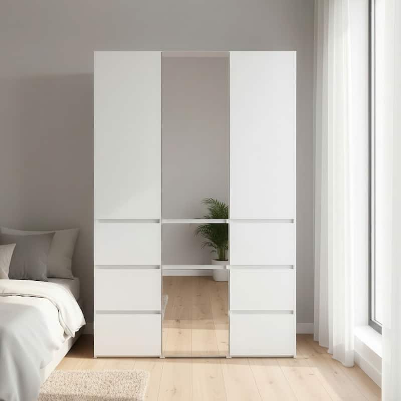Elise Modular Wood Closet System with Mirror in White - 47.1"D x 17.72"W x 70.9"H