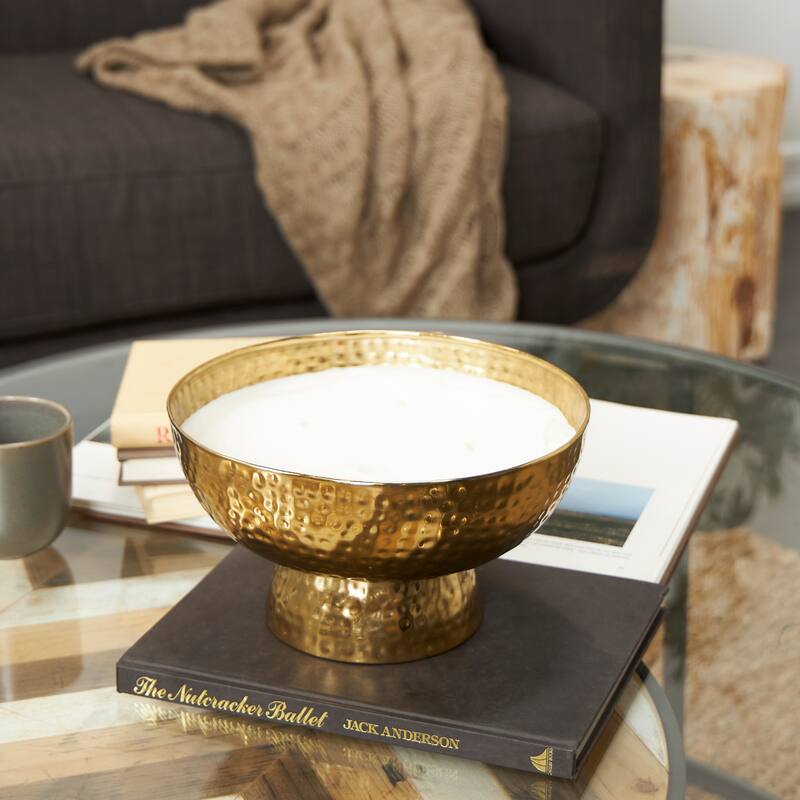 Gold or Copper or Silver Metal Scented Wide Hammered 70 oz 4 Wick Candle with White Wax - Gold