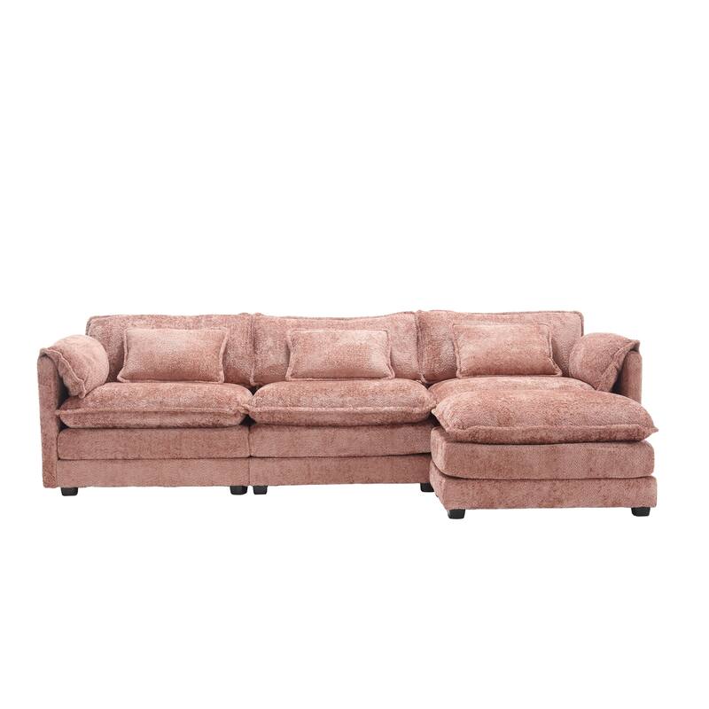 Cloud Chaise Lounge Couch L-shaped Sectional Sofa with Ottoman and Double Layered Seat Cushions for Living Room
