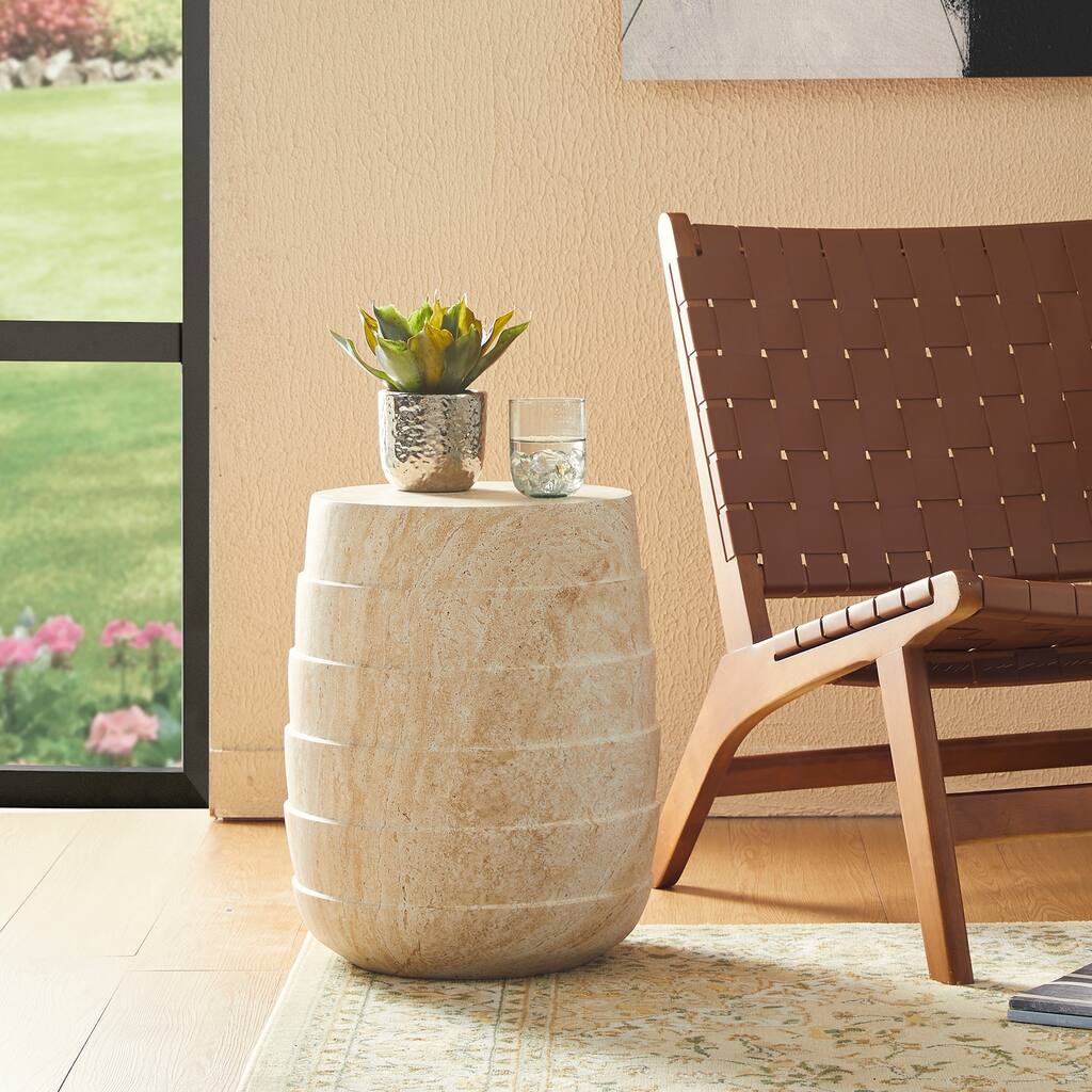 Glitzhome 18.5"H Multi-functional MGO Faux Travertine Garden Stool