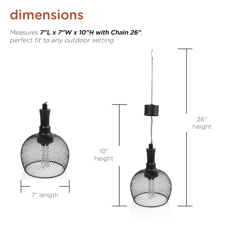 Alpine Corporation 10" Tall Hanging Solar Powered Outdoor Mesh Lantern with LED Lights, Black