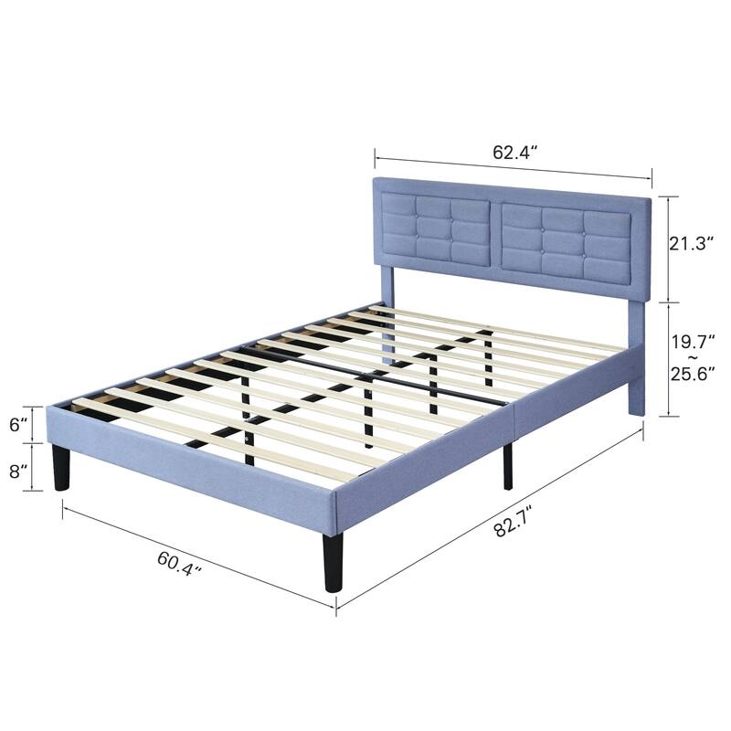 VECELO Bed Frame with Adjustable Headboard, Upholstered Button Tufted Platform Bedframe with Wood Slats Support