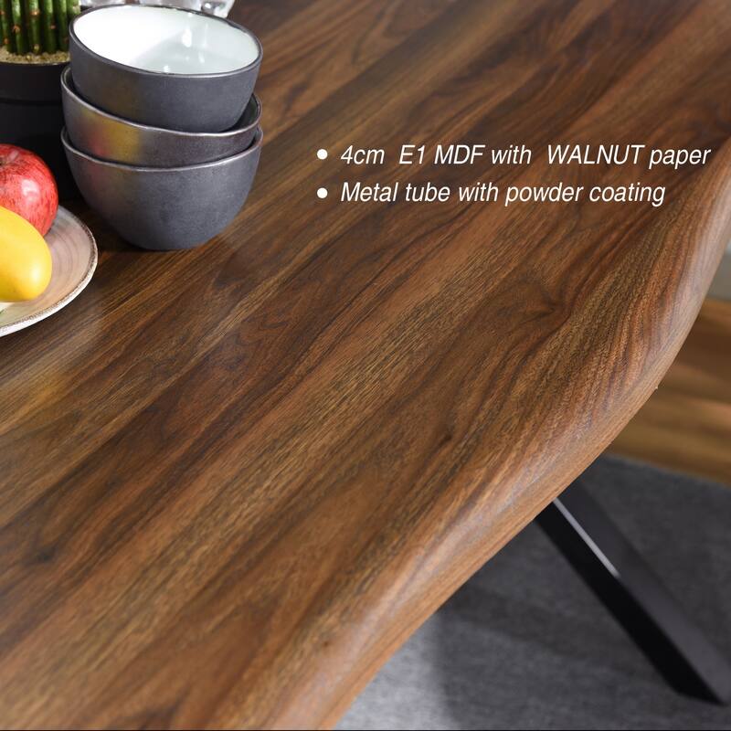 63-inch Live Edge Wood Dining Table with Black X-Frame Metal Legs – Modern Industrial Dining Room Table