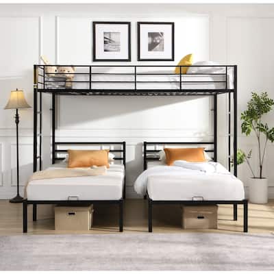 Metal Triple Bunk Bed With Vertical Ladder
