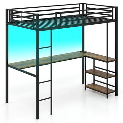 Gymax Twin Size LED Bed Frame w/ Charging Station Upholstered