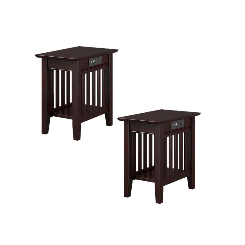 AFI Mission Chair Side Table Set of 2 with Built-in Charger